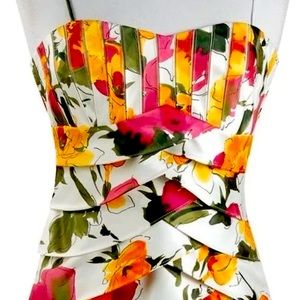 JS Collections Shutter Pleats Sweetheart Neckline Floral Dress NWT - 14